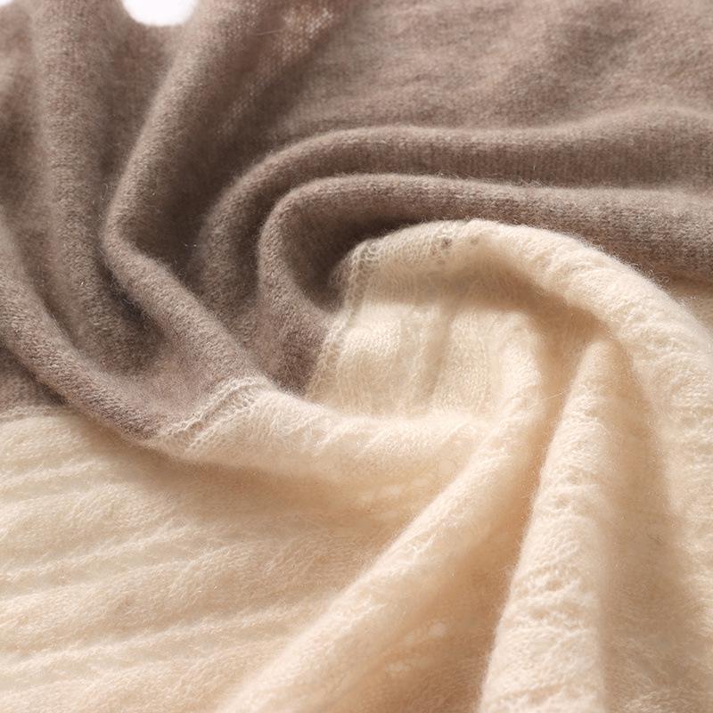 Women's 100% Pure Cashmere Scarf: Autumn/Winter Hollow-out Floral Color-Block Knit Shawl, Korean Style, Versatile and Warm.