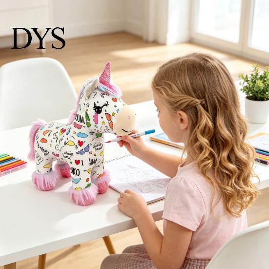 DIY Coloring Plush Toy Horse Kit, Washable Stuffed Animal Painting Kit with Marker Pens, Art Crafts Activity Set for Toddlers Boys Girls