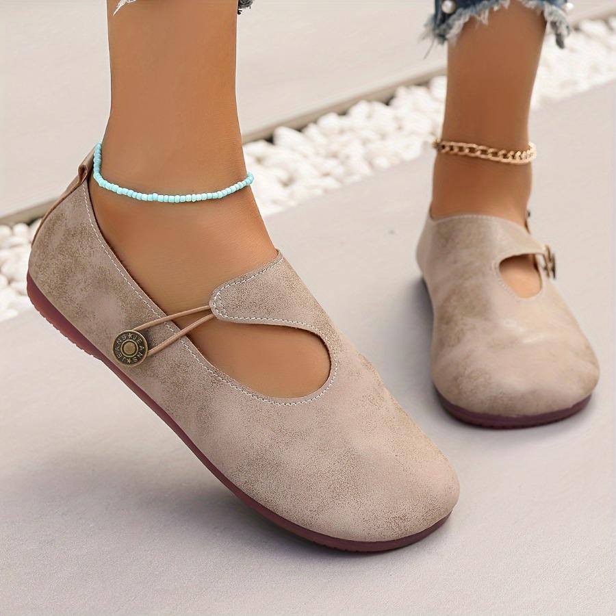 Fashion Retro Style Women's One-pedal Flat Shoes - Light and Comfortable, Round Head Design and Rubber Sole