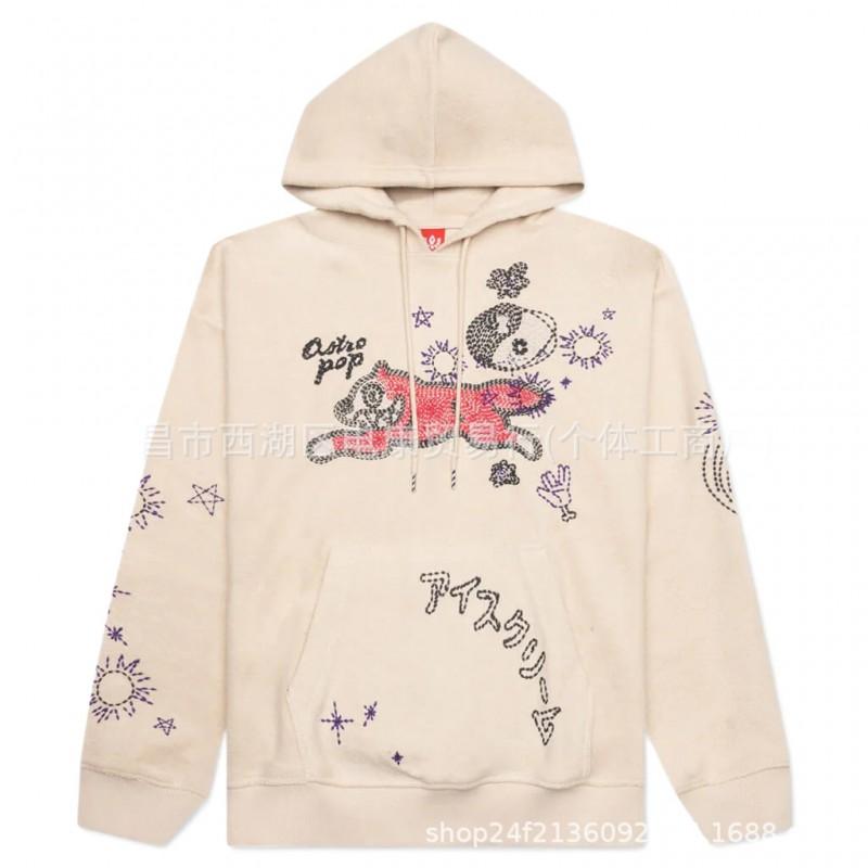 Mens Loose Fit Hooded Sweatshirt Japanese Style Animal Print Vintage Wash Streetwear Top