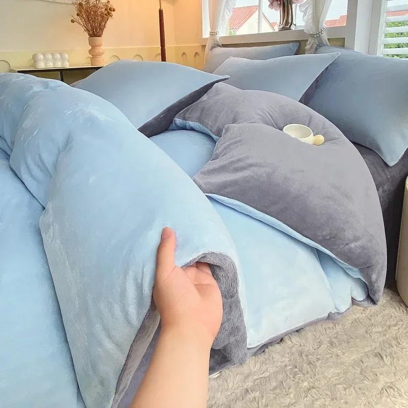 Nouvelle Housse de Couette Couleur Unie Haute Grammage Velours Laitier Article Unique Épaisse Chaude Polaire Grande Taille Literie Lit Double