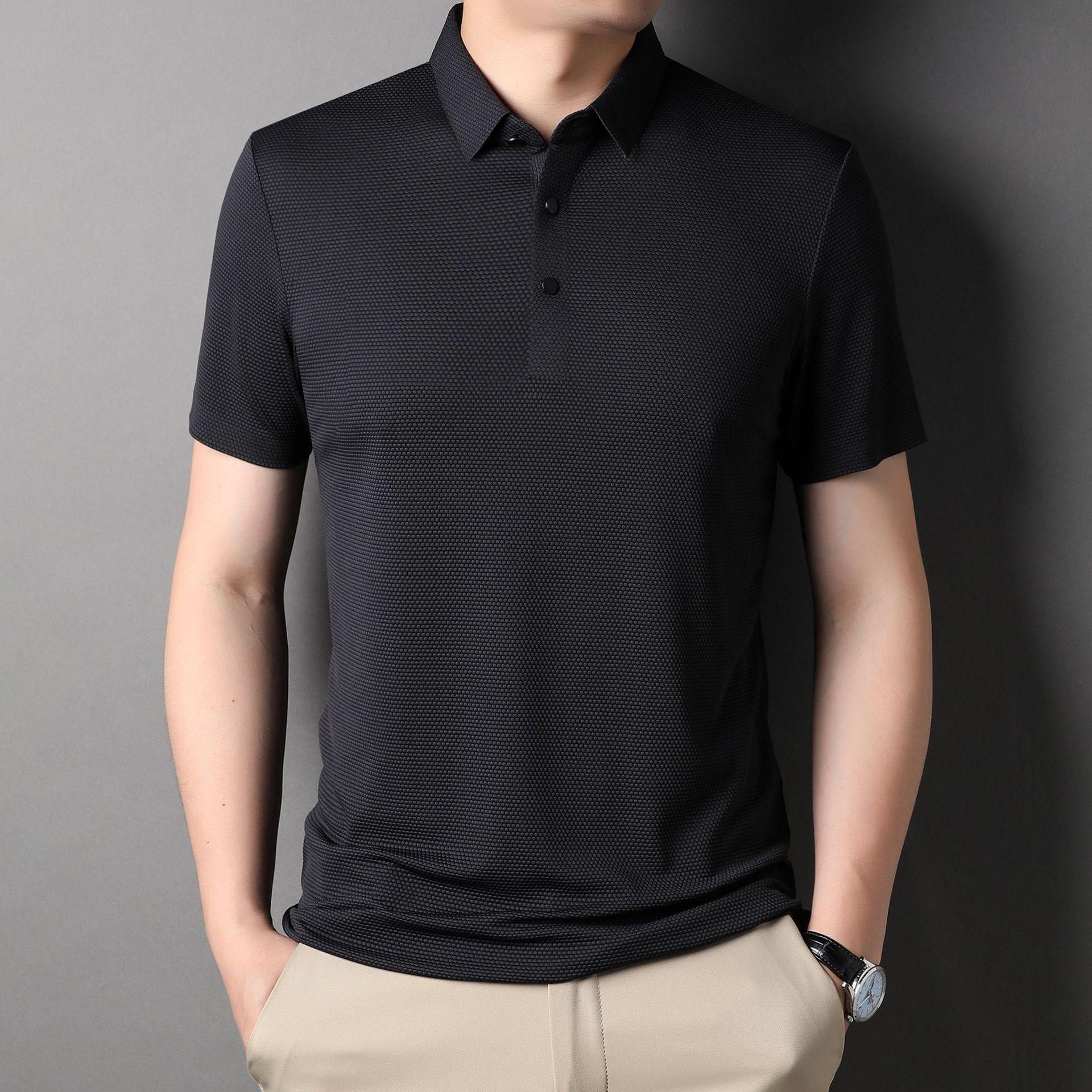 

Новая мужская футболка в деловом стиле с короткими рукавами, свободная тонкая рубашка с лацканами, не требующая глажки, одежда для папы XXXXL