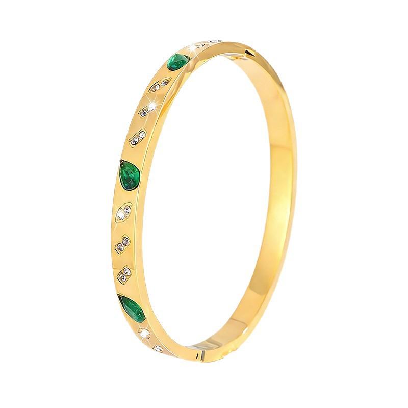 Fashionable Emerald Zircon Color Open Round Drop Rhombus Jewelry Bracelet