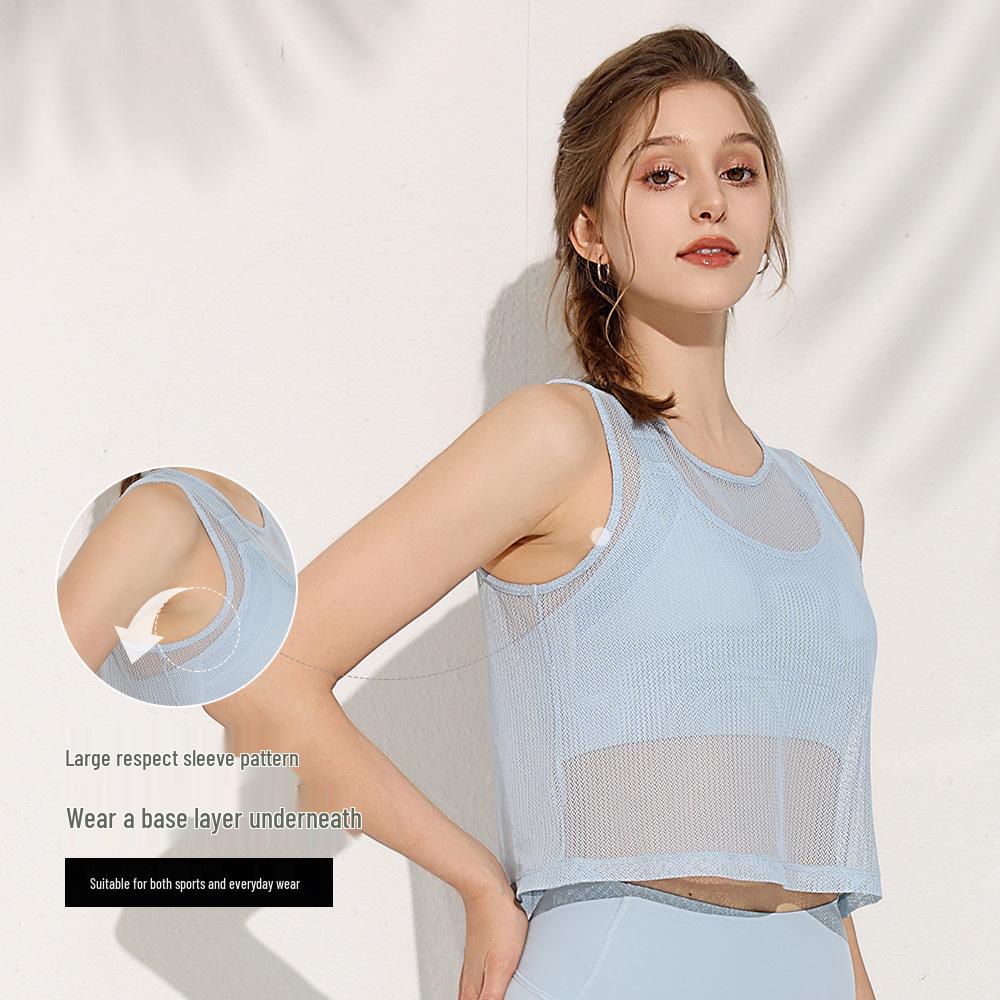 Damska szybkoschnąca siateczkowa kamizelka do jogi - Bez rękawów, oddychająca, lekka narzutka