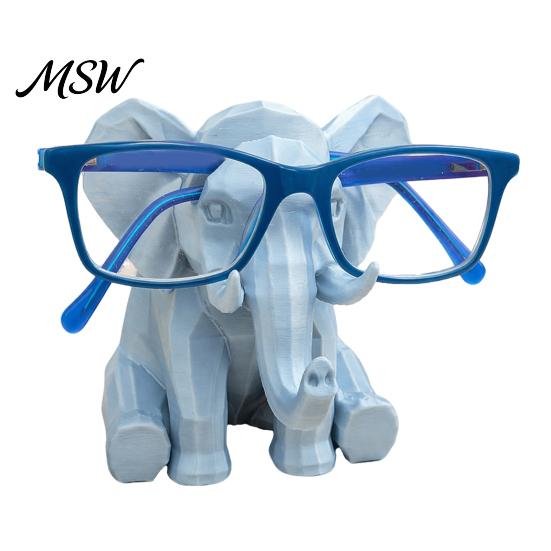 Modern Tabletop Glasses Holder Elephant Shape Frame, 3D Printed Hand Carved Eyeglass Spectacle Holder, Decorative Ornament for Home Office Desk Unique синий