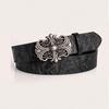 Hong Kong-style Denim Belt with Cross Carving & Rivets Niche Subculture Style Versatile Street Waistband for Casual Daily Outfit