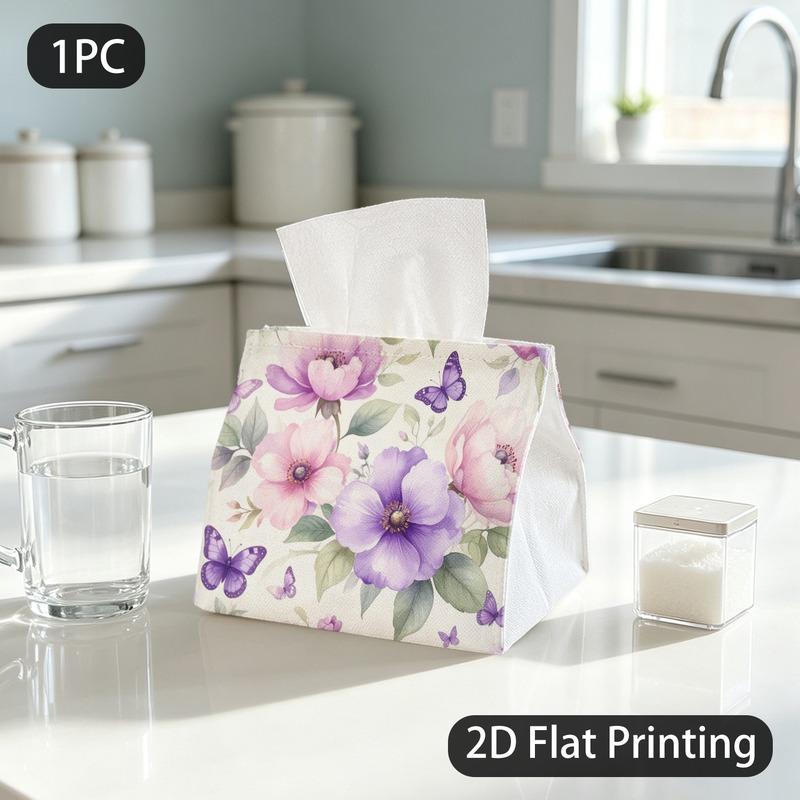 1pc Elegant Watercolor Floral Butterfly Tissue Box Holder - Lightweight Tissue Container Suitable for Coffee Table,, Dining Room Decor, Modern Minimal