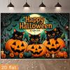 One 2D Halloween-themed banner background featuring a black cat and a pumpkin lantern.zyc