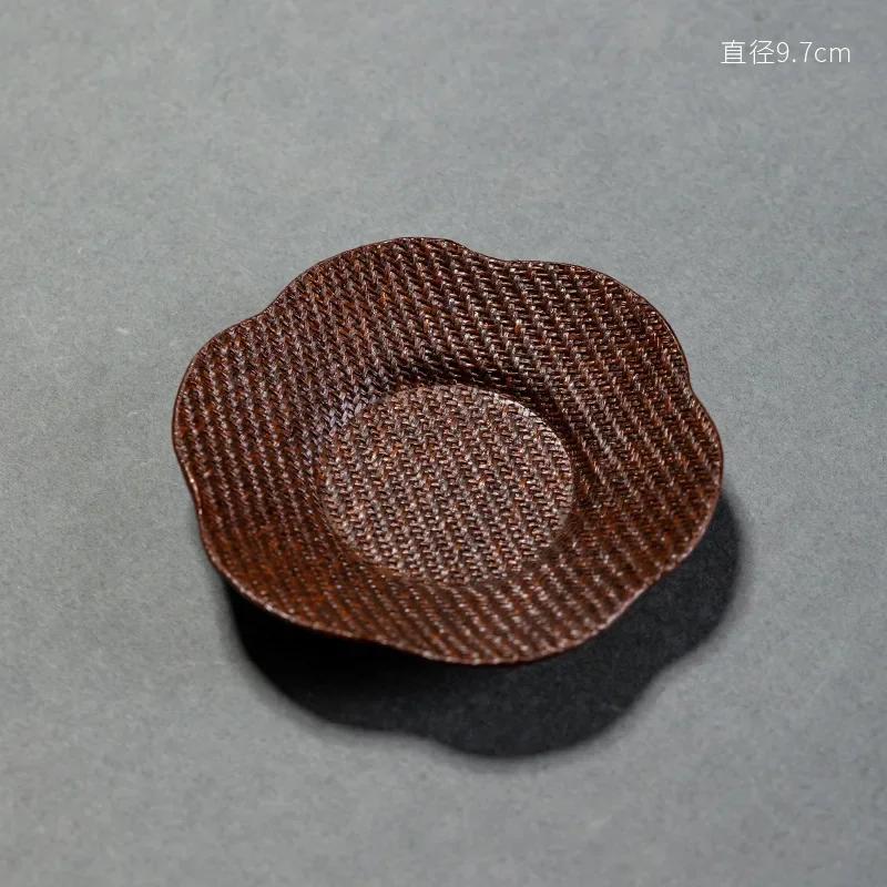Hand-Woven Tea Coaster Chinese Retro Bamboo Heat Insulation Cushion Creative Mini Fruit Plate Zen Teacup Rests Teaware Accessory