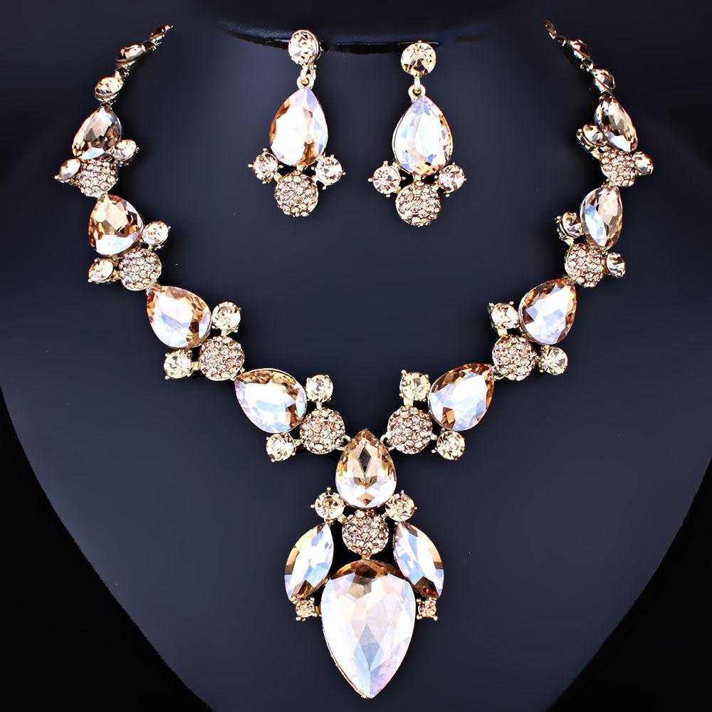 Versatile Water Drop Gem Necklace Earrings Set Women'S Banquet Dress Accessories