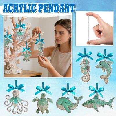 Sea Glass Turtle Ornament Handmade Wire Wrapped Hanging Decoration with Ribbon for Home Office Car Window Display