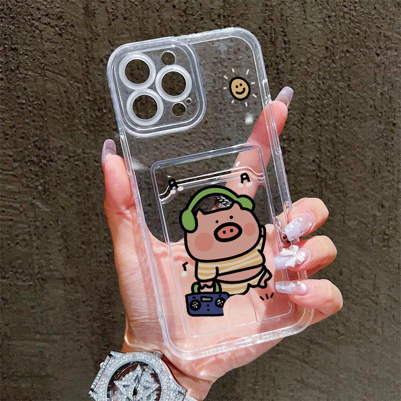 Card Slot Holder Silicone Wallet Pocket Case For  iPhone 17 Air 16 14 13 Samsung S23 S24 S25 Plus Redmi Note 14 13 12 11 10 Cover Clear Phone Bumper