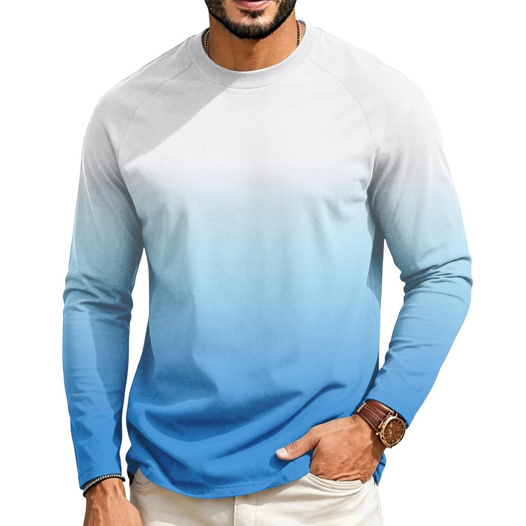 Men's Long Sleeve Raglan T-Shirt with Gradient Design for Casual Everyday Wear