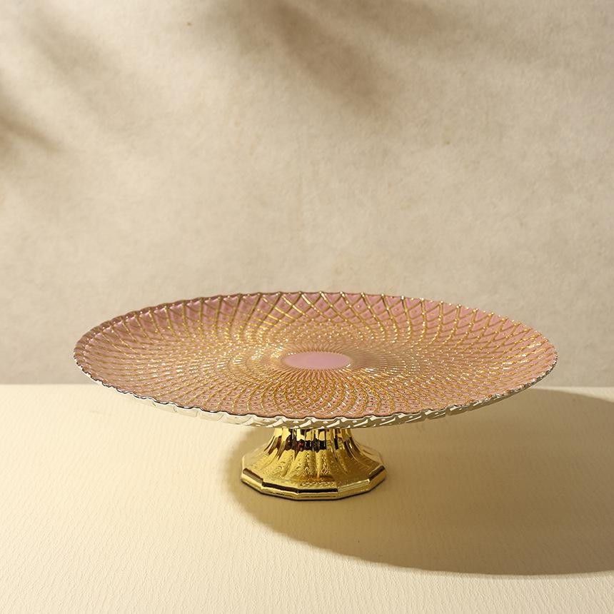 Evropský lehký luxusní špičkový skleněný podnos na ovoce na vysoké noze obývací pokoj galvanizovaný podnos na cukroví velkokapacitní kulatý podnos na ovoce