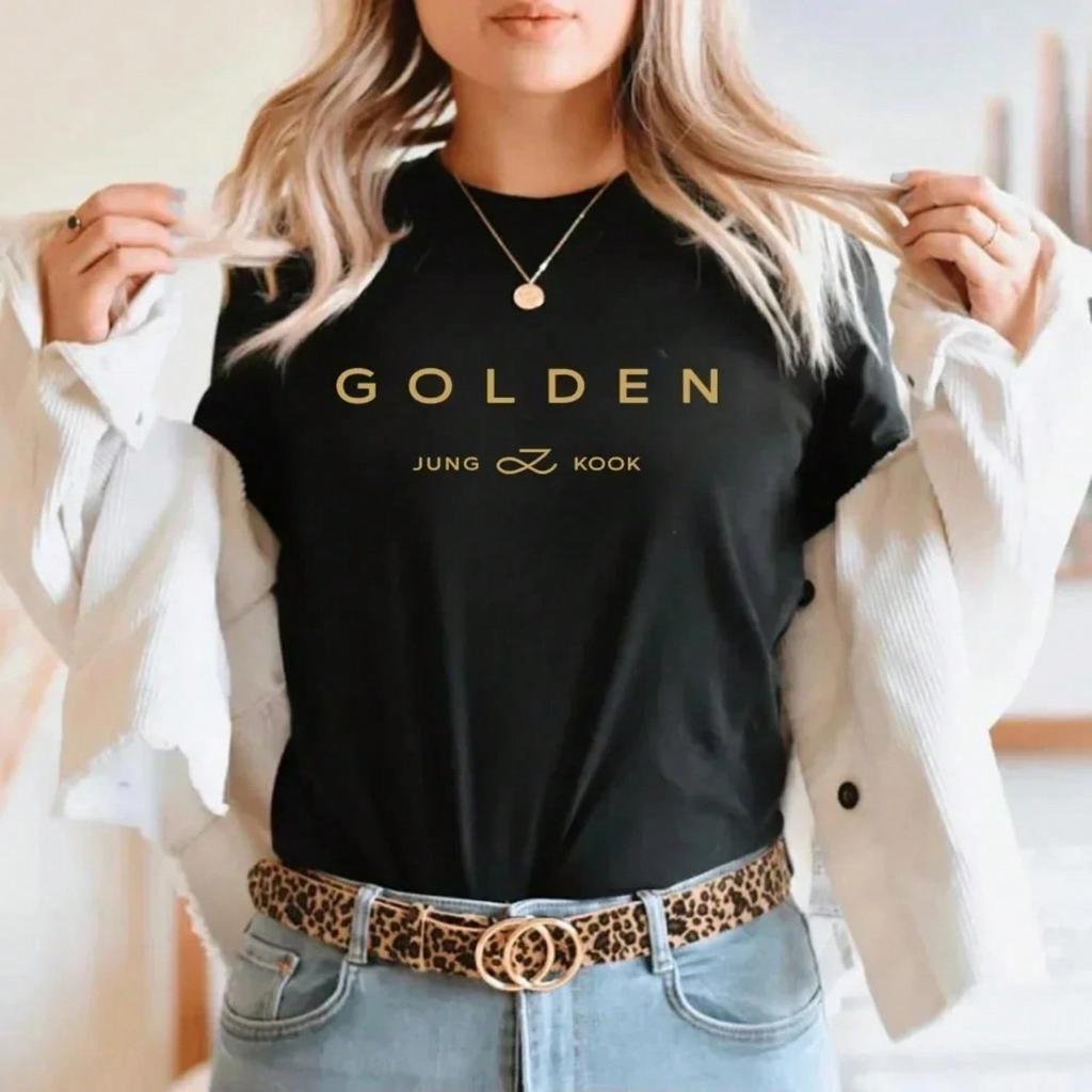 Goldes T-Shirt Neue Mode unisex Harajuku Grafik Buchstaben Druck Wounisex T-Shirt Unisex Hohe Qualität Lässige T-Shirts Shirts Korea