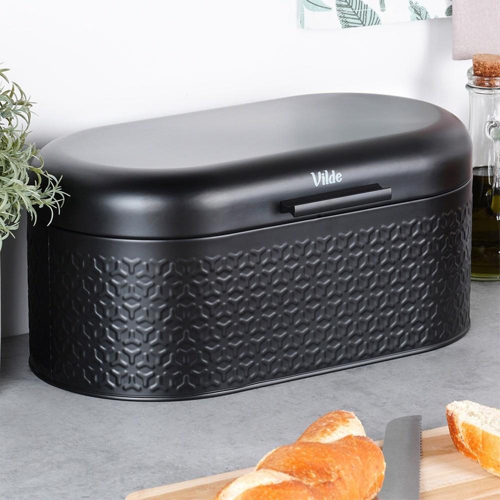 Bread Bin for Bread Rolls Metal Black Kitchen
