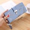 Gold Hollow Leaves Long Wallet, Buckle Decor Foldable Handbag, Women'S PU Leather Clutch Purse