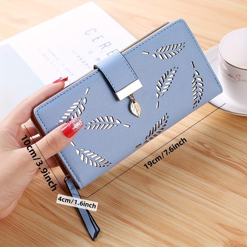 Gold Hollow Leaves Long Wallet, Buckle Decor Foldable Handbag, Women'S PU Leather Clutch Purse