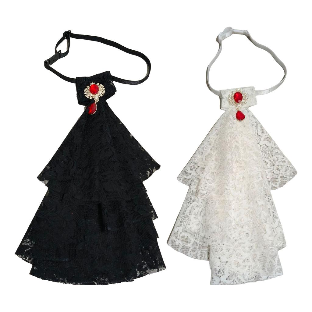 Women's Multilayer Lace Ruffle Crystal Faux Collar Gothic Victorian Detachable Jabot Collar Steampunk Clothing Accessory