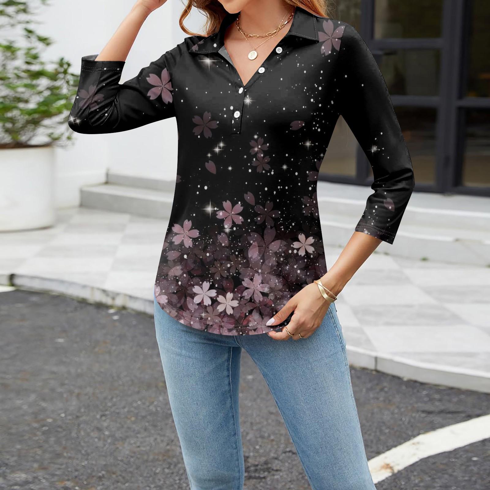 

Женский модный повседневный топ на пуговицах с длинным рукавом и цветочным принтом, v-образным вырезом и пуговицами XL арбуз красный