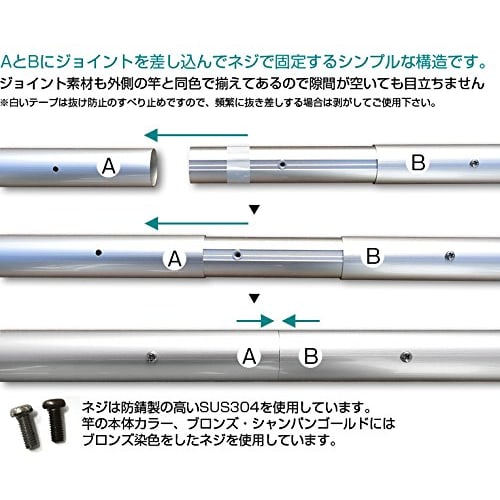 Toyotomi Metal 3.5m Clothes Drying Pole, Assembled, Rust-Proof, 3.2cm Diameter, 3.5m Length, Silver (Cap Color: Silver)