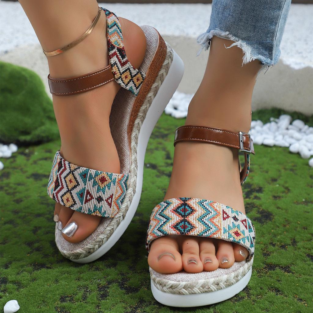Fashion Women's Sandals Wedges Heels Sandals Summer Bohemian Shoes Woman 2025 Heel Sandals Wedge Shoes For Women Heeled Summer Footwear