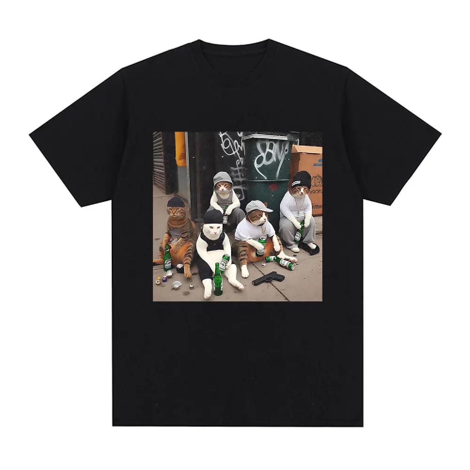Camiseta con un divertido patrón de patrón de gato camiseta de manga corta de moda retro para mujeres XXXXXL разноцветный