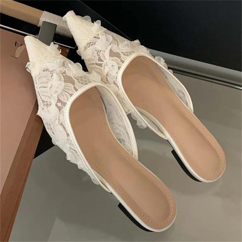 

Eilyken Летние Элегантные Квадратные Низкие Каблуки Женские Шлепанцы Уютная Сетка Острый Носок Женские Туфли Мюли Zapatos De Mujer 35 белый