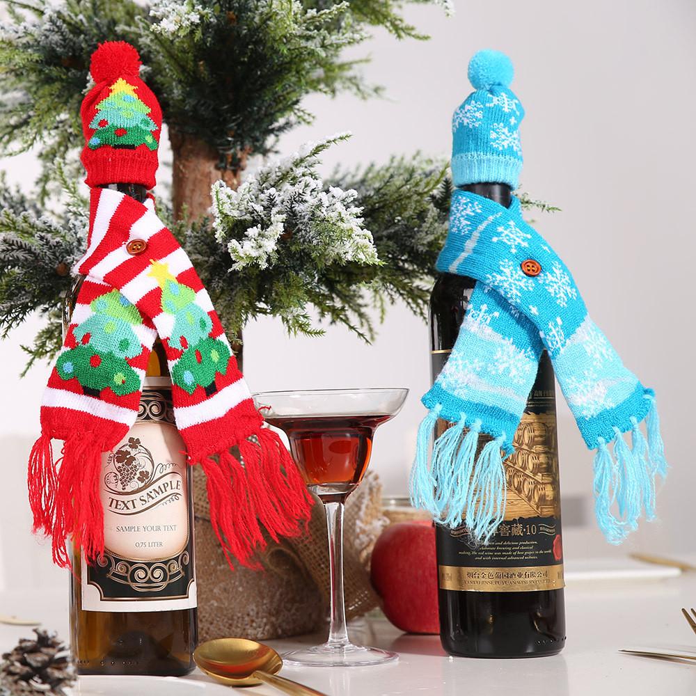 Creative Christmas Wine Bottle Cover Knitted Scarf Style With Festive Designs