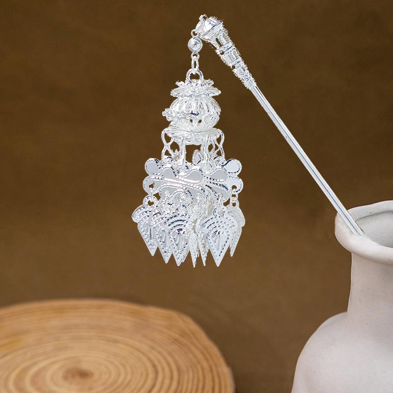 Hairpin Hollow Feather Fringed Hairpin, Ethnic Feng Shui Drop-Shaped Oil Dripping Hairpin Hanfu Disc Hair Accessories