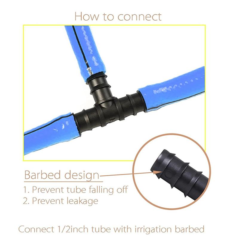 200PCS Drip Irrigation Connectors 16Mm Barbed Connector Tee Couplings Irrigation Connectors For Drip Tubing Watertubing