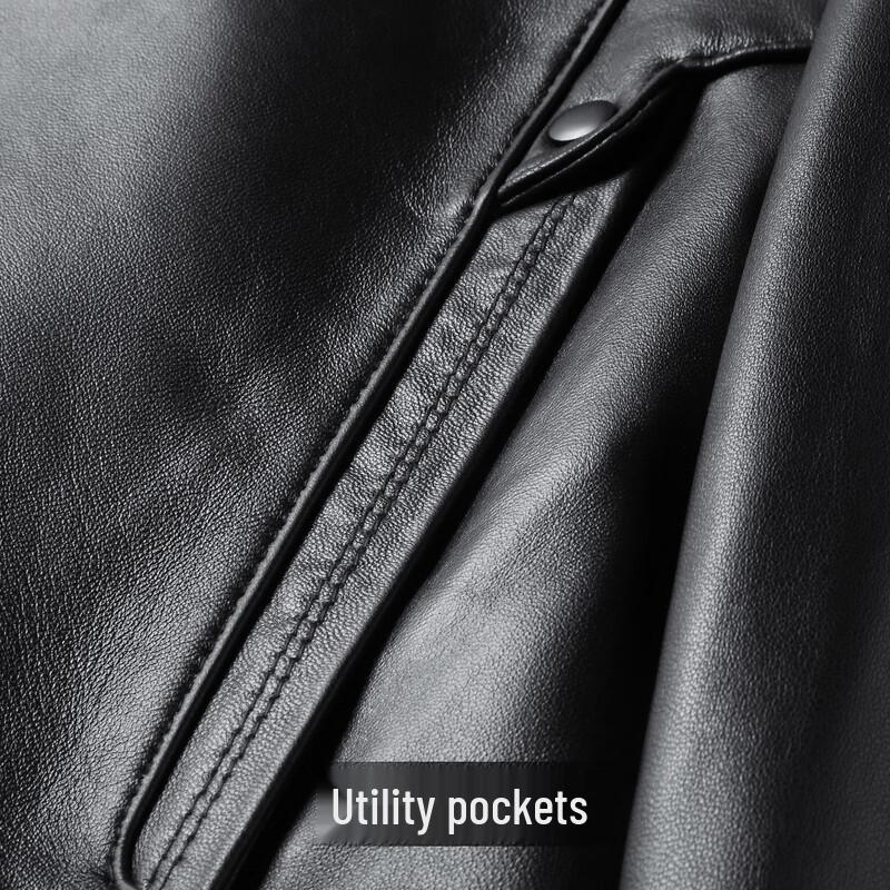 Futing Men's Top-Grain Sheepskin Stand-Collar Leather Jacket