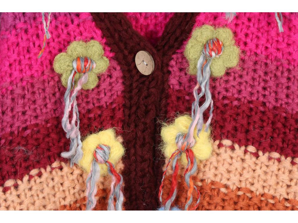 Women's V-Neck Striped Flower Crochet Cardigan - Long-Sleeve, Loose Fit, Perfect for Autumn & Winter.