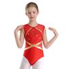 Kids Girls Patchwork Gymnastics Leotard with Glittery Rhinestones Keyhole Back Sleeveless Bodysuit for Figure Skating Dance Recital