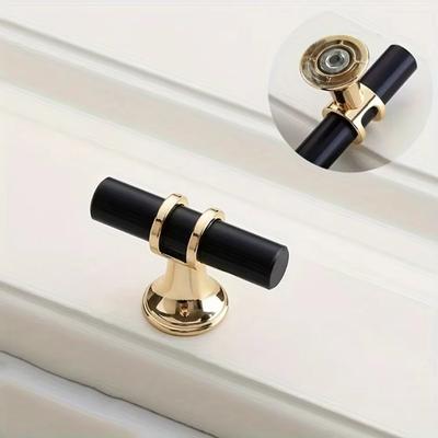 10pcs Elegant Black and Golden Cabinet Knobs - Polished Metal Drawer Pulls with Secure Mounting Screws, Perfect for Home Decor