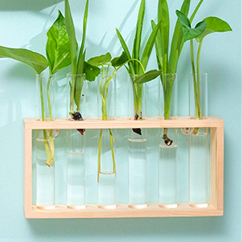 Creative Wooden Hydroponic Shelf Vase: Hanging Glass Ornament for Plant Decoration