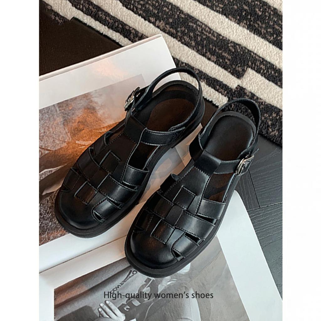 Ugly hiding artifact~ Casual fashion woven pig cage shoes leather soft-soled bag head thick-soled Roman sandals summer women's shoes