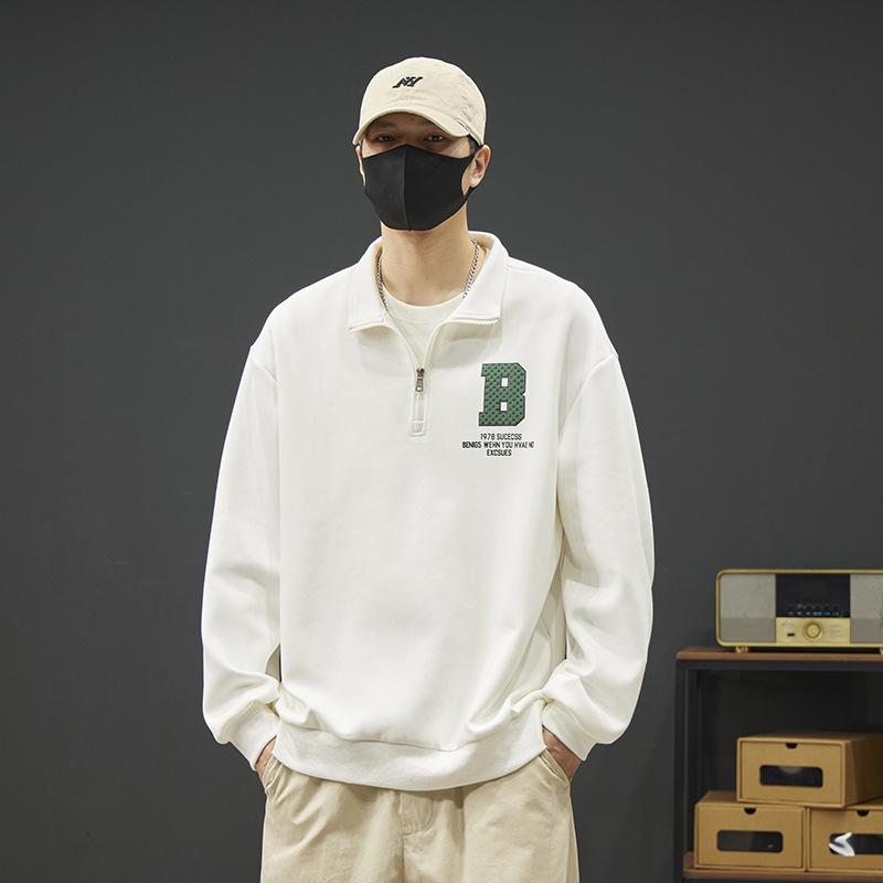 Half-zip Sweatshirt Men's Polo Shirt New Autumn Loose Lapel Large Size Long-sleeved T-shirt Bottoming Shirt