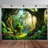 Tropischer Regenwald Wandteppich, Üppiger Dschungel mit Sonnenlicht und Wasserfall, Naturlandschaft Wandkunst für Wohnzimmer Schlafzimmer Dekoration