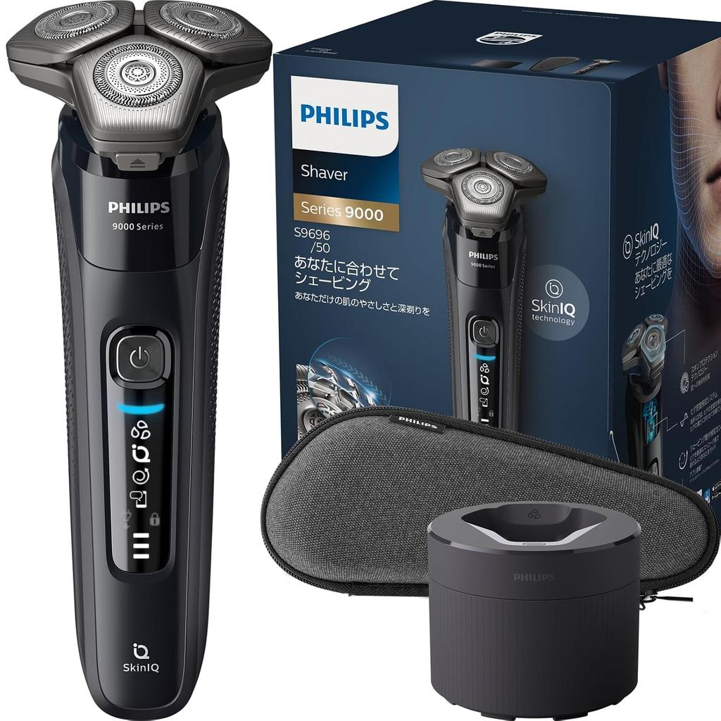 Philips Electric Shaver 9000 Series Smooth Deep Shaving Comfortable Reduced Skin Stress 72 Blades Rotary SkinIQ Technology Wet Washable Includes Black