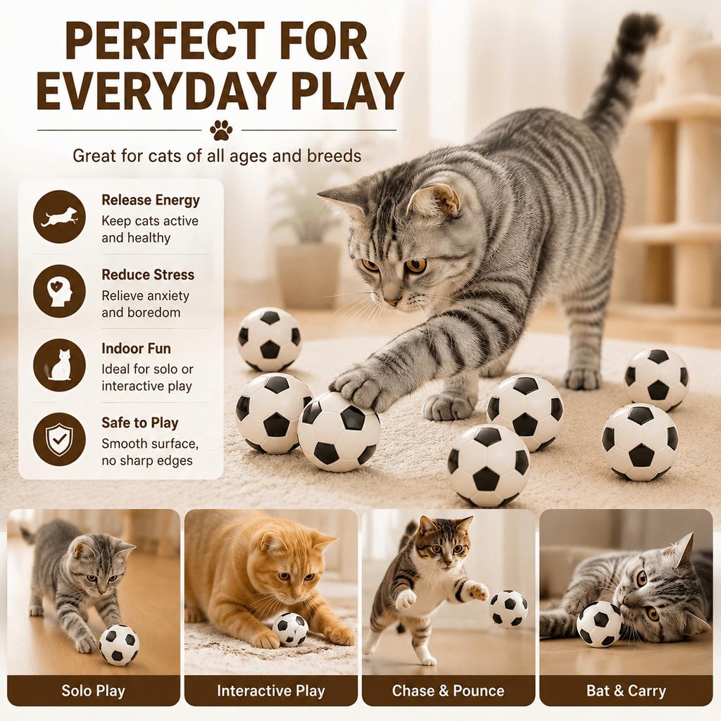 5pcs Cat Soccer Toys Interactive Rolling Balls For Kittens Adult Cats Lightweight Durable Indoor Entertainment Pet Play Ball Funny Exercise Toy