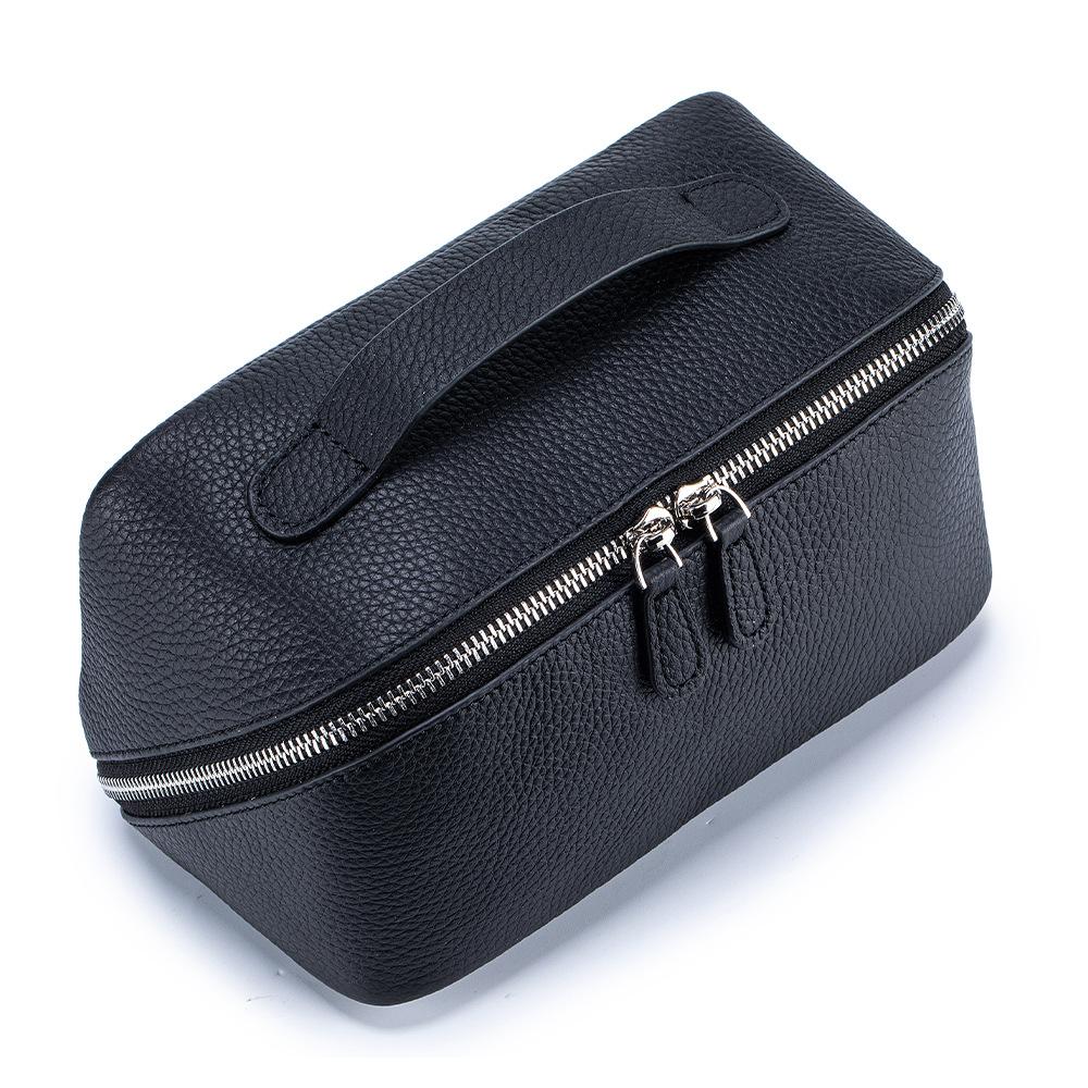 Leather Portable Makeup Bag, Large-capacity Simple Style Hand-held Toiletry Bag, Genuine Leather Travel Storage Bag