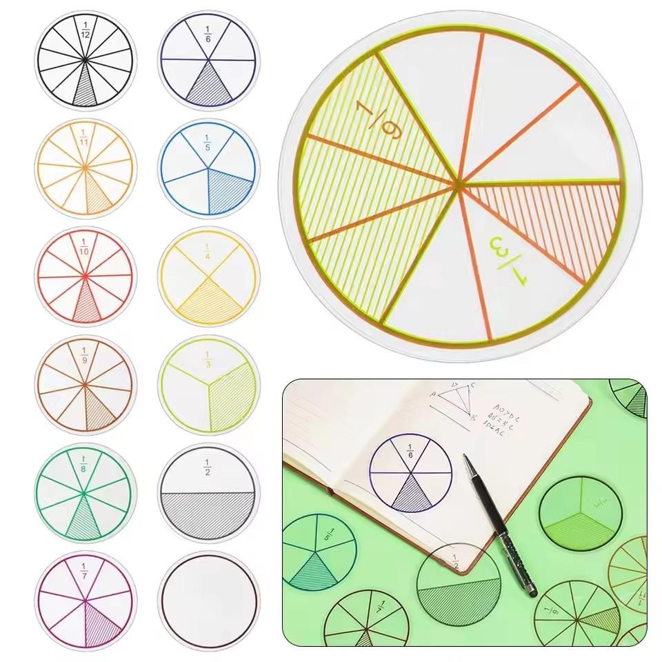 12Pcs Math Fractions Circles Toy Set Plastic Numbered Educational Math Chips 8Cm Diameter For Learning And Wholesaling
