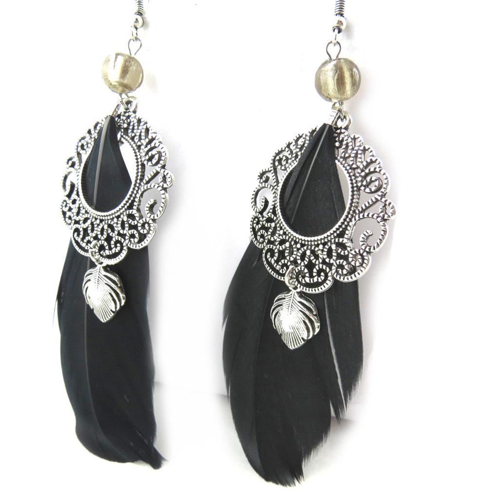 Les Trésors De Lily [N1023] - Black 'Cheyennes' Designer Earrings