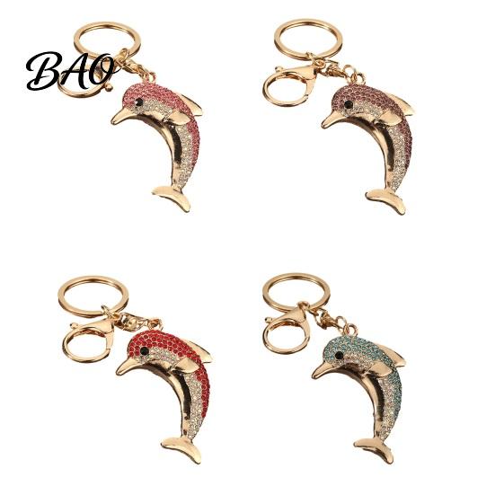 Rhinestone Pendant Keychain Pendant, Sparkling Rhinestones Dolphin Shape Keychain, Electroplated Surface Durable Charm Key Holder with Ring