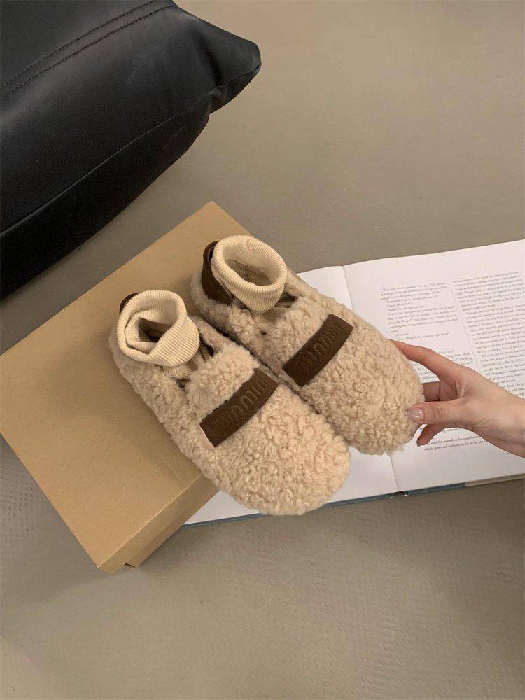 Evening Wind Fluffy Shoes Women's Outer Wear 2025 Autumn and Winter New Mary Jane Plush Single Shoes Soft Sole Plush Warm Cotton Shoes