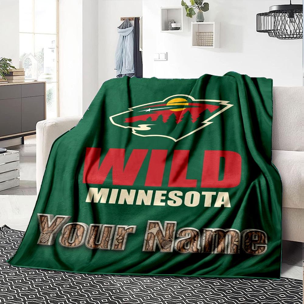 Name Custom Minnesota wild Logo Print Flannel Blanket High Quality Warm Comfortable Cover for All Seasons Perfect for Gifts Home Decor