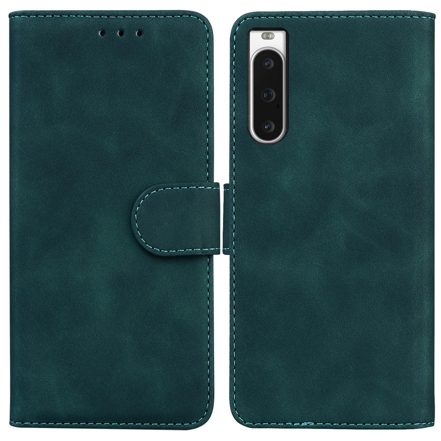 

For Sony Xperia 10 V PU Leather Cover Solid Color Wallet Stand Protective Phone Case Green