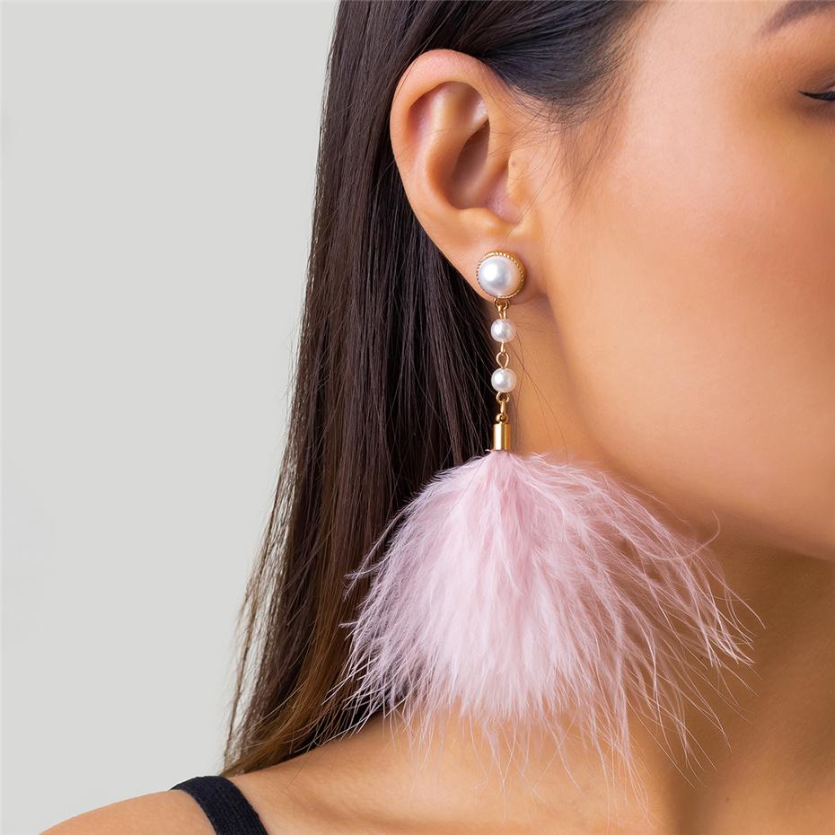 Ingemark Romantic Long Tassel Fluffy Feather Drop Earrings for Women Wed Elegant Boho Imitation Zircon Dangle Earring Y2K Zircon