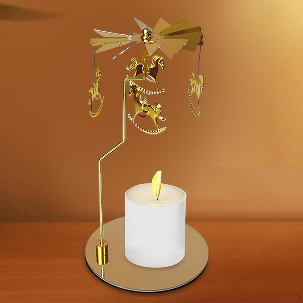 Metal Rotating Candle Holder Rotary Candlestick for Living Room Ornament Carousel